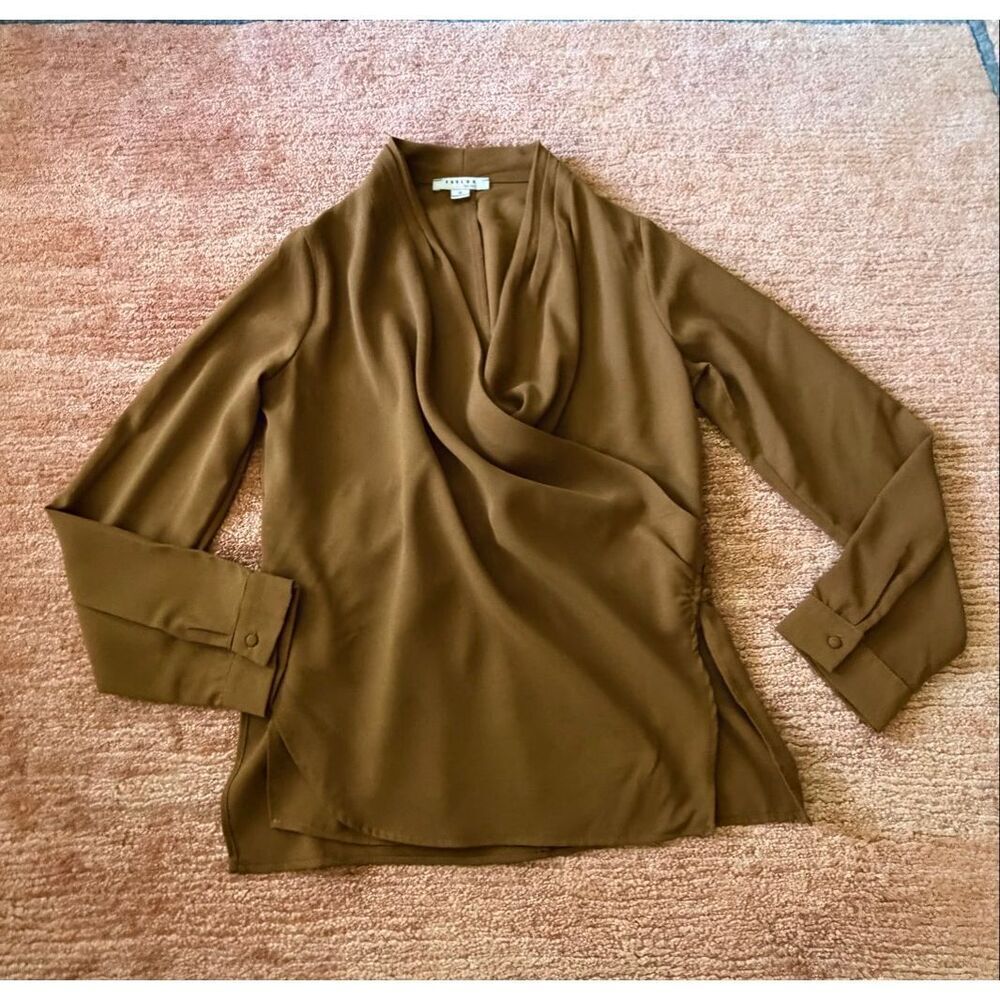 Favlux Fashion Tan Draped Blouse Size S